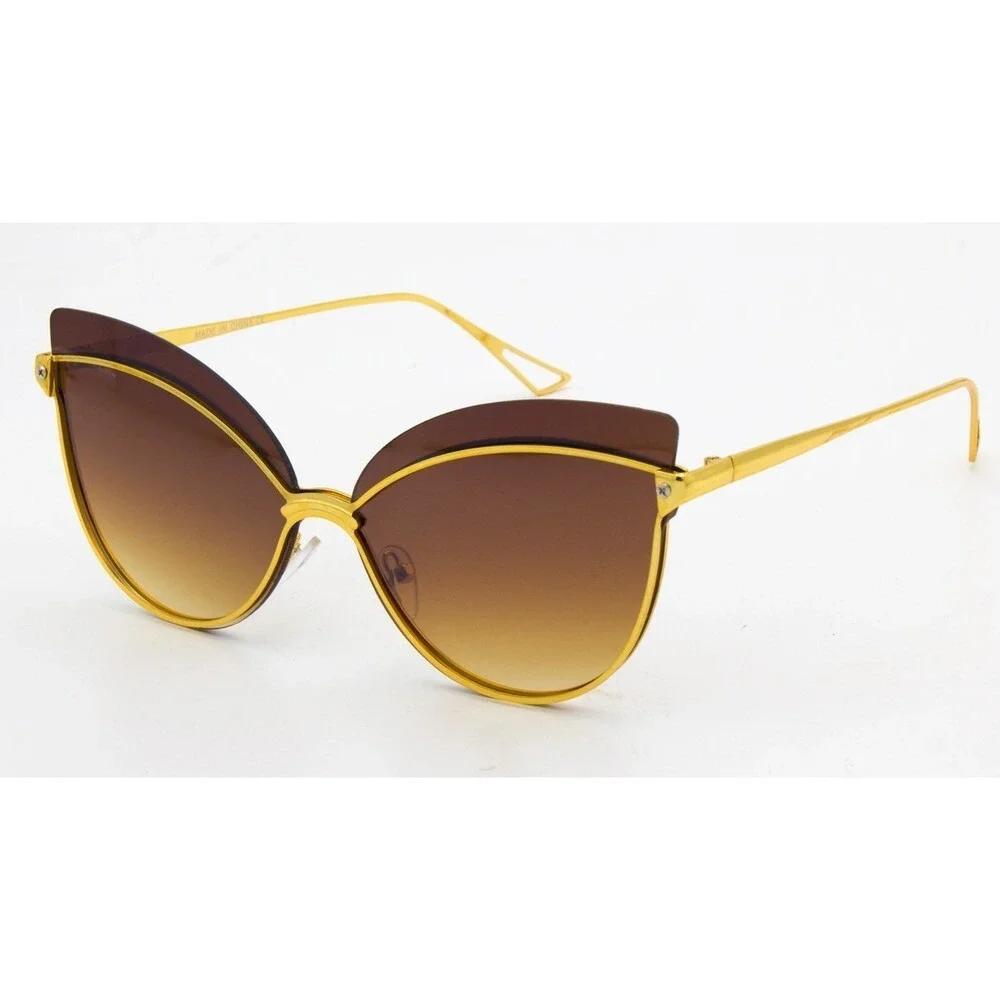 Cat Eye Sunglasses Women Fashion Gold Frame Brown Lens Trendy Style Lentes Gafas